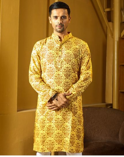 Marigold Mellow Men Panjabi - Elegant Punjabi Wear Men Panjabi