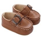 PU Leather Sneaker Shoes Velcro Closure Fabric Sole - Brown