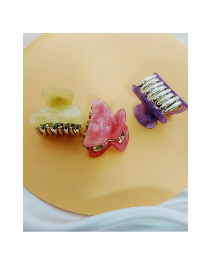 Stylish Hair Clip Set in Golden, Purple, Pink - Zinc & Plastic Hair Clip